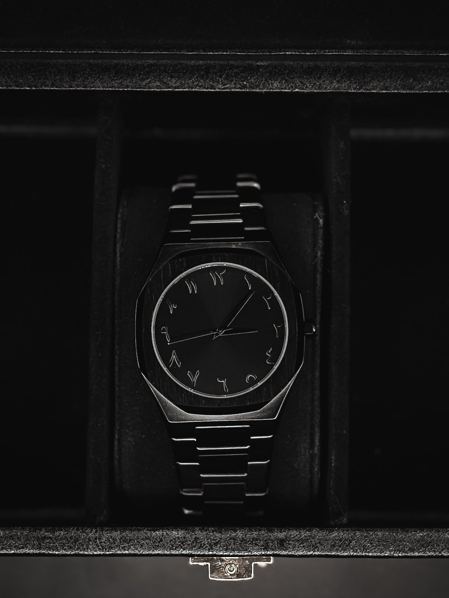 Premium Stainless steel Black arabic aura watch