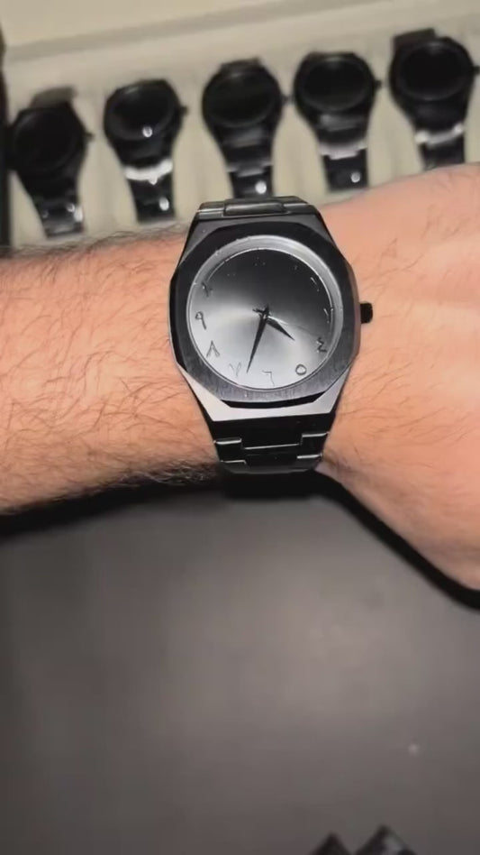 Premium Stainless steel Black arabic aura watch