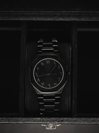 Premium Stainless steel Black arabic aura watch